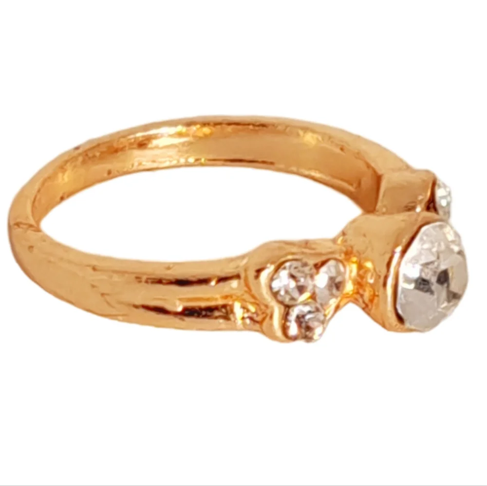Rose Gold Tone Ring with 3 Rhinestones